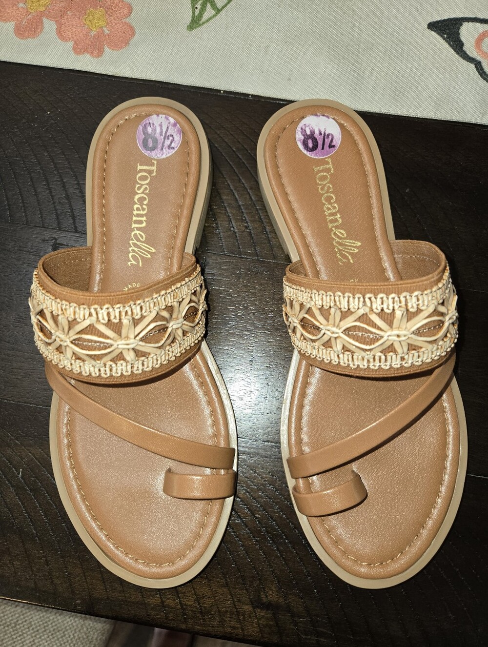 Toscanella Tan Woven Strap Slide Sandals Sz 8 1/2